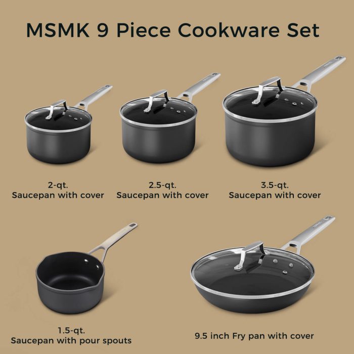 MSMK 9 pieces nonstick cookware set pots and pans set